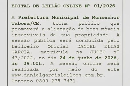 EDITAL DE LEILÃO ON LINE Nº 01/2026